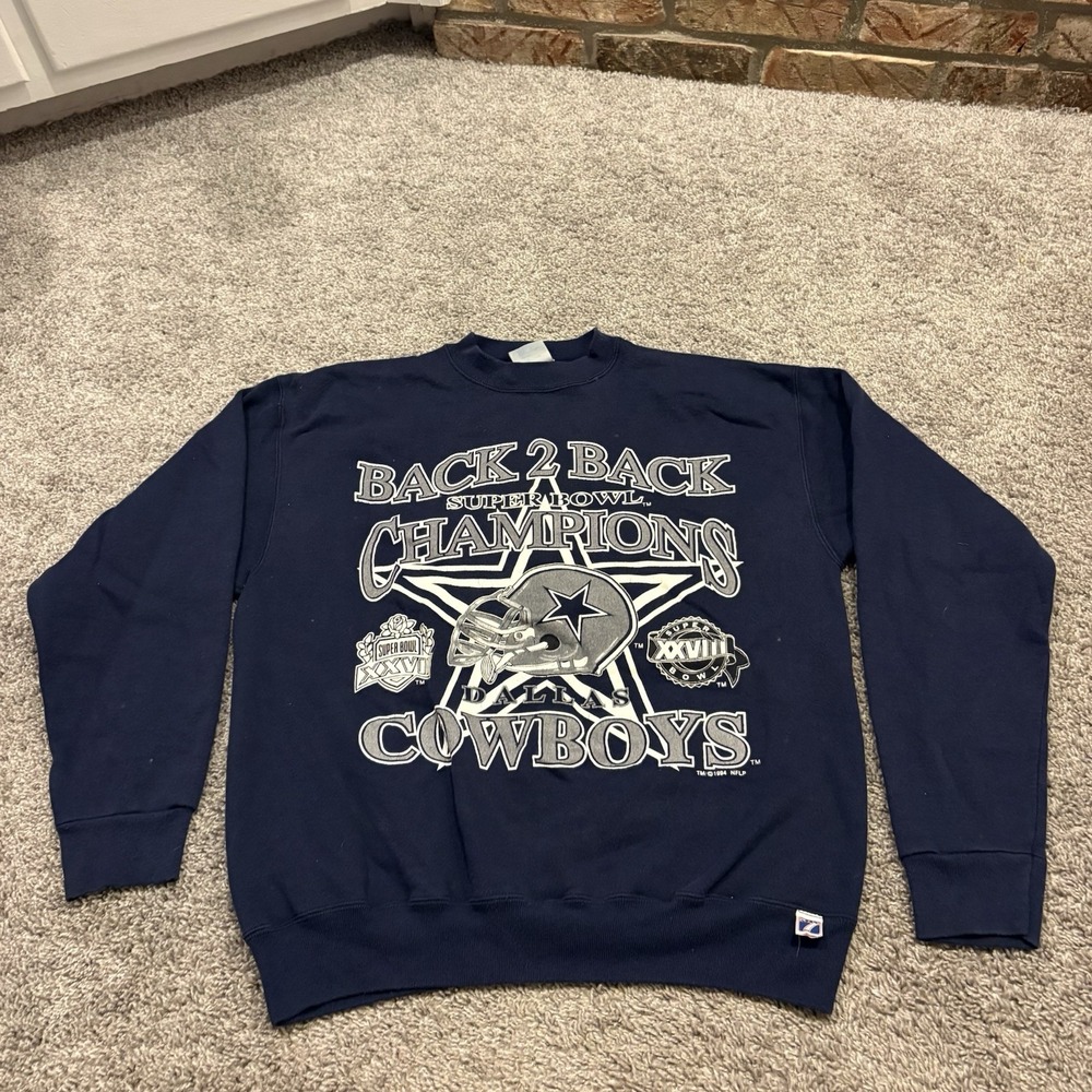 1994 Super Bowl Champions Back To Back Dallas Cowboys Sweatshirt NFL Logo 7 Larg - Picture 1 of 14